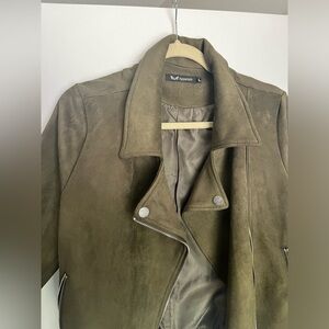 Olive green suede moto jacket